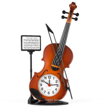 Imagem de Relógio Despertador Decorativo em Formato de Violino Design Musical com Suporte de Partitura Movimento Quartz Silencioso 27cm Mesa Escrivaninha Sala Estúdio Presente Criativo