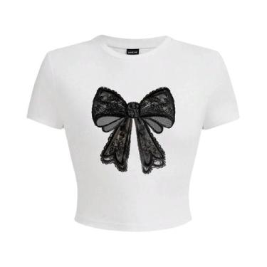 Imagem de Camiseta Cropped Feminina Casual Minimalista De Verão Com Estampa De S