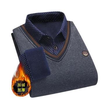 Imagem de Camisa Polo Vintage De Manga Longa Para Homens, Suéter Casual Quente E