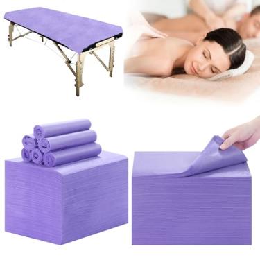 Imagem de 50 peças de lençóis descartáveis de 78,7 cm x 180,3 cm para mesa de massagem, capa de cama de spa, impermeável, respirável, descartável, para spa, tatuagem, salão de beleza, hotéis (roxo)