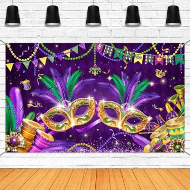 Imagem de Mocsicka Máscara de fundo de carnaval para decoração de festa de carnaval para fotografia de baile de máscaras, artigos de festa de aniversário, adereços de cabine de fotos (roxo, 179,8 x 110 cm)