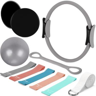 Imagem de Arrowbash Conjunto de 6 modelos de pilates para casa, kit essencial de pilates, acessórios de treino, 14 mini bolas de exercícios mágicos, alça de ioga, faixa de tensão, faixa de tensão, placa