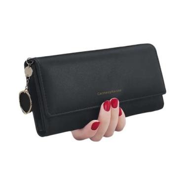 Imagem de Carteira Longa Feminina Em Couro PU Multifuncional Com Porta Cartões E