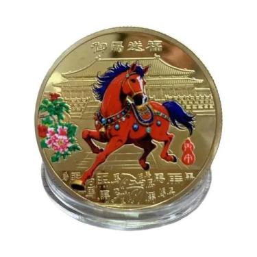 Imagem de Moeda Decorativa Do Zodíaco Do Ano Do Cavalo Medalha Comemorativa Colo