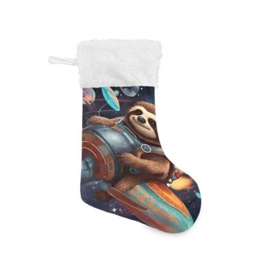 Imagem de ATTX Meias de Natal engraçadas preguiças, suportes de presente brancos de pelúcia para decorações de festas de fim de ano (17,7 polegadas, pacote com 2) #303