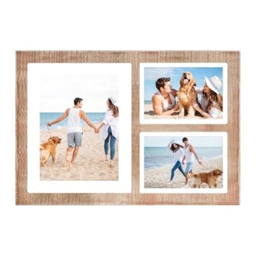 Imagem de YESKAY Porta-retrato de colagem para exibição de fotos de 20 x 25 x 17 cm, 3 molduras para fotos de família com abertura para decoração de parede de vidro temperado ou mesa (marrom rústico_1 pacote)