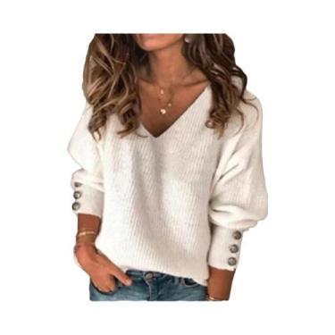 Imagem de Suéter De Malha Feminino De Outono Inverno Com Decote Em V Ajustado Ma