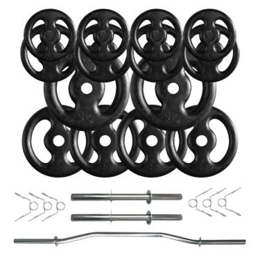 Imagem de Kit 60 Kg de Anilhas Ferro Fundido + 02 Barras de 40cm + Barra W-Unissex