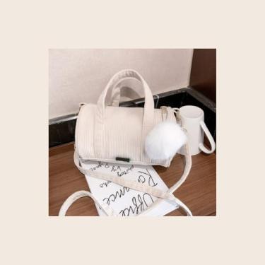 Imagem de Bolsa transversal pequena para mulheres com pingente, presentes personalizados para bolsa de mão sobre o ombro fofa design cilíndrico, Branco, Tendência