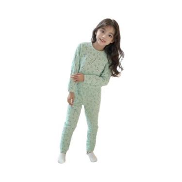 Imagem de Conjunto de pijama infantil com estampa verde menta: algodão macio, co