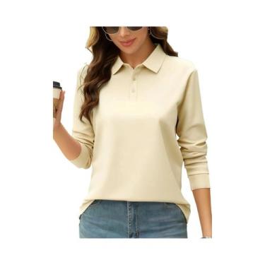 Imagem de Camisa Polo Feminina De Manga Longa Em Cor Sólida, Confortável E Macia