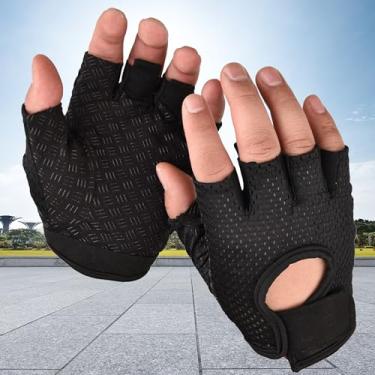 Imagem de Luvas de fitness masculinas de nylon meio dedo antiderrapantes luvas de ginástica e ciclismo tamanho P preto