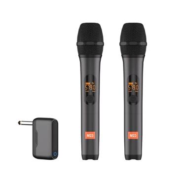Imagem de Microfone Sem Fio Duplo UHF M23 Profissional Recarregável com Receptor – 2 Canais, Som Limpo para Igreja, Karaoke, DJ e Eventos