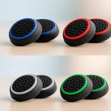 Imagem de Grip de Silicone para Controle, 5 Pares, Compatível com PS3 PS4 PS5 Xbox, Protetor Analógico com Anéis Coloridos, Preto
