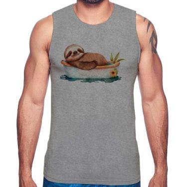 Imagem de Regata Ursinho Panda Relaxando Na Piscina - Foca na Moda, Cinza, G