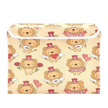 Imagem de Wassud Cestos de armazenamento dobráveis com tampas, leões românticos, cestas organizadoras de tecido dobráveis para armário, decoração sazonal de casa 40 x 30 x 30 cm