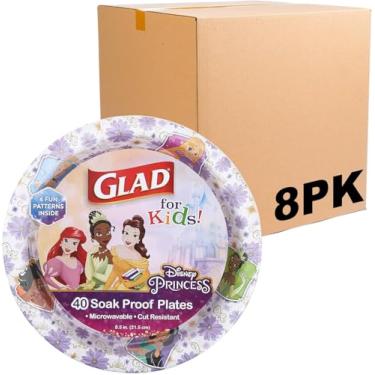 Imagem de Glad Pratos de papel descartáveis para crianças, princesas da Disney, molduras florais – resistente, à prova de imersão, no micro-ondas, pratos de lanche adequados para crianças para uso diário, 21 cm