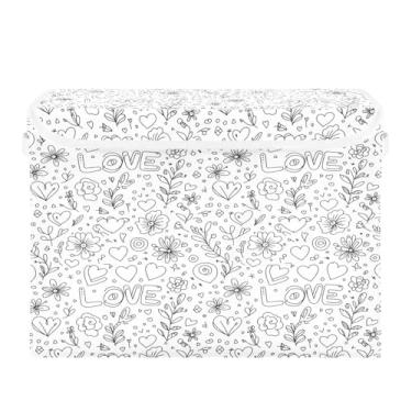 Imagem de Wassud Cestos de armazenamento dobráveis com tampas, doodle divertido, amor, cestas organizadoras de tecido dobráveis para armário, decoração sazonal de casa 40 x 30 x 30 cm