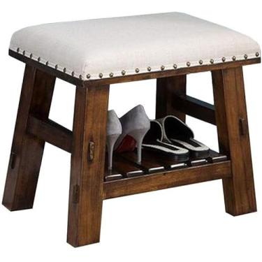 Imagem de Banqueta de pé de tecido moderno - apoio para os pés rebite de madeira maciça, banco de sapato elegante, banco de mesa de centro versátil para cama (opção de cor de 70 cm)
