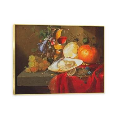 Imagem de Moldura dourada. Arte vintage emoldurada de frutas mortas, pintura clássica de cozinha country, decoração de parede de casa de fazenda quente para sala de jantar e cozinha. A69. 40 x 50 cm - 15,8 x