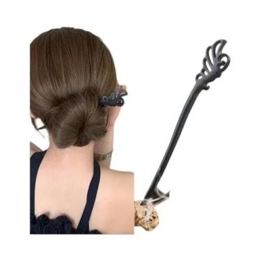 Imagem de Grampo De Cabelo Preto De Madeira Feminino Acessórios De Cabelo Fashio