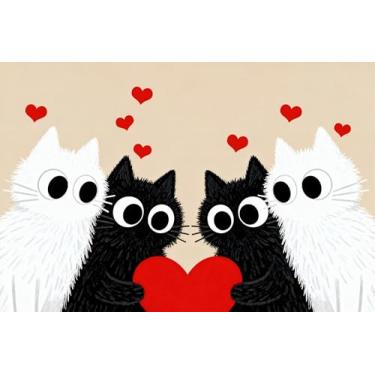 Imagem de kaiwern Capacho de gato gato amor coração tapete de porta engraçado tapete de entrada ao ar livre tapete decorativo animal fofo tapetes de porta para dia dos namorados, entrada externa, sala de estar