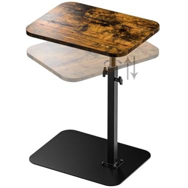 Imagem de HzTinT Bandeja de sofá de mesa lateral para sofá, base de metal pesado/altura ajustável, bandeja de TV para sofá cama, banheiro, mesa de canto em forma de C, bandejas de lanche para comer