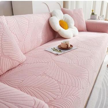 Imagem de Capa de sofá 1, 2, 3, 4 e 5 lugares, protetor móveis veludo grosso luxo, capa cor sólida, elástica para cadeira reclinável(Pink,4-seat 235-300cm)