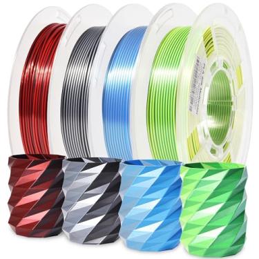 Imagem de RAMBERY Pacote de filamentos de impressora 3D de duas cores de seda 1,75 mm +/- 0,02 mm, filamento de impressão 3D PLA bicolor 200gX4 carretéis (0.8 kg), preto-prata, vermelho-preto, azul-prata