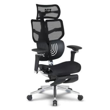 Imagem de Cadeira Escritório Ergonomica DT3 Frost FT c/apoio de pé; revestimento Mesh DT3 Vintex-F™, apoio de cabeça 3D,braços 6D,Estrutura em Alumínio+Nylon,suporta até 160kg e altura máx. de 1,90m (Black)
