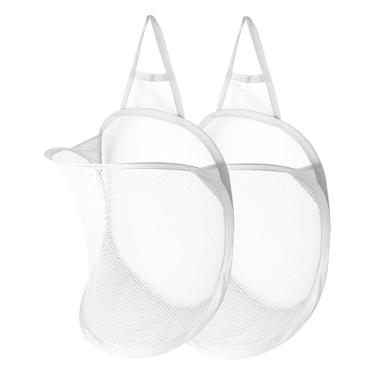 Imagem de 2 peças de cesto de roupa suja dobrável com alça de malha cesto de roupas portátil dobrável para dormitório, lavanderia, banheiro, armazenamento de viagem (branco)