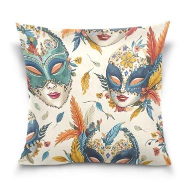 Imagem de Blueangle Capas de almofada padrão de máscaras de carnaval - 50 x 50 cm, decoração de férias de fazenda para sofá de casa (20)