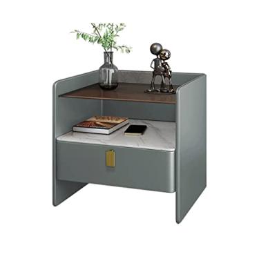 Imagem de Mesa de cabeceira criativa multifuncional mesa de cabeceira de vidro com gaveta mesa de cabeceira com fechadura combinada mesa de cabeceira de couro pequena (C)