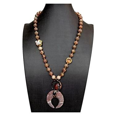 Imagem de DWBPGVUN Dzi Colar com pingente crescente de ágata com flor de pérola e olho de gato