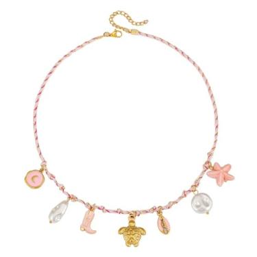 Imagem de Colar com pingente de sol, estrela-do-mar, pérola, coração, tartaruga, sol, dopamina, aço inoxidável, clavícula, joia banhada a ouro