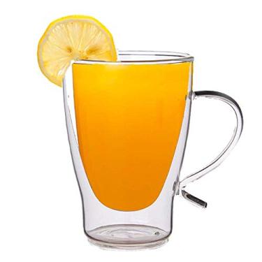 Imagem de U5GAAALPPQ9 Conjunto de canecas de vidro com 4 canecas de vidro de parede dupla com isolamento térmico compatível com whisky térmico suco de café copos de leite e copos de chá e café (cor