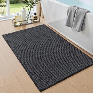 Imagem de DEXI Tapetes de banheiro 50 x 81 cm, tapete de banho lavável antiderrapante, tapete de chenille absorvente com suporte de borracha, tapete grosso ultra macio para banheira e chuveiro, cinza escuro