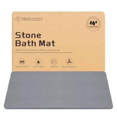 Imagem de TBEECOZY Tapete de banho de pedra, tapete de banho de terra diatomácea, tapete de banheiro rígido de secagem, tapetes de banho de pedra antiderrapante super absorvente para banheiro piso de chuveiro
