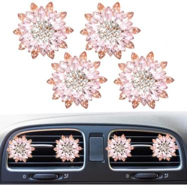 Imagem de 4 peças de clipes de ventilação de carro com pedras preciosas de girassol de cristal brilhante, saída de ar condicionado automático de strass, pingente difusor de ambientador, acessório de decoração