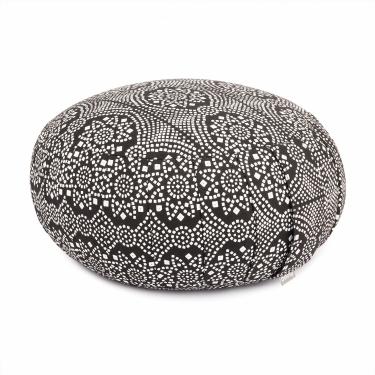Imagem de YOGATERIA Bodhi Almofada de meditação Zafu Maharaja Yoga Estampado | Puf de assento com recheio de Kapok/fibra de paina e capa em algodão 18cm x Ø 38.5 cm (Bandhani/Preto e Branco)