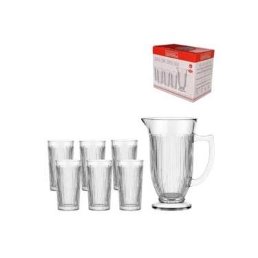 Imagem de Jogo jarra 1l com 6 copos vidro transparente lila hauskraft