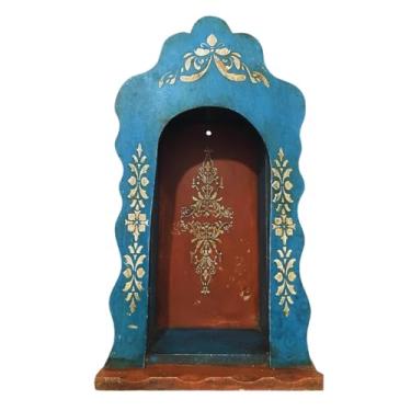 Imagem de Oratório Capela de Madeira com Patina Azul para Santo até 37cm, Branco, 15x4x18cm