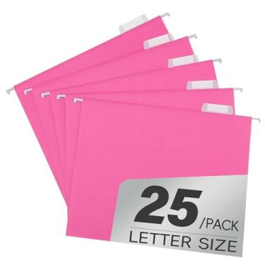 Imagem de Pacote com 25 pastas de arquivo rosa com bolso, pasta decorativa tamanho carta, linda pasta suspensa para escritório, casa, escola, com abas ajustáveis de corte 1/5