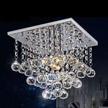 Imagem de Lustre Para Sala De Cristal Legítimo K9 Base Inox 30x30 Cm