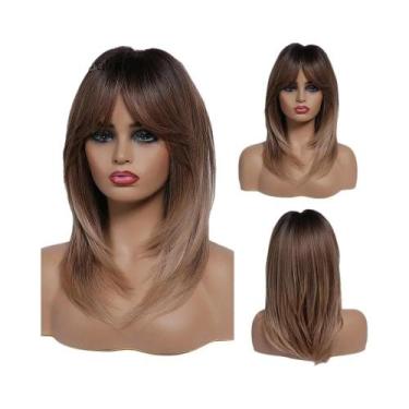 Imagem de Peruca Sintética Curta Lisa Loira Com Franja Em Camadas Natural Para U