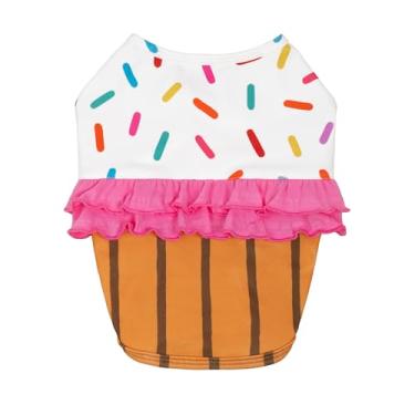 Imagem de Fitwarm Fantasia de cupcake de cachorro de Halloween, roupas engraçadas para cães pequenos menina, roupa de aniversário para animais de estimação, branco, rosa, marrom, grande