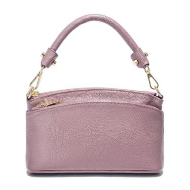 Imagem de zency Bolsa tiracolo feminina de couro legítimo com zíper triplo e elegante, Taro Pink, Small