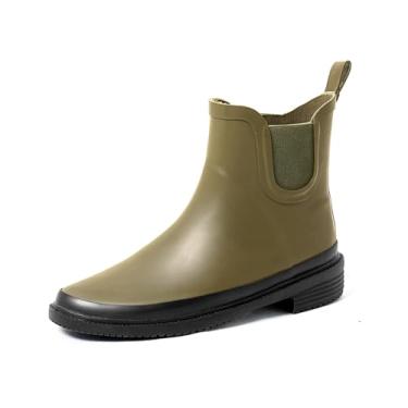 Imagem de Botas de chuva femininas curtas de borracha à prova d'água confortáveis botas de chuva cano curto Chelsea botas femininas lama jardim sapatos para jardinagem ao ar livre, agricultura, Verde oliva, 34