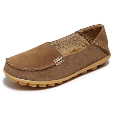 Imagem de VenusCelia Mocassim feminino natural confortável para caminhada, Taupe Shearling, 37