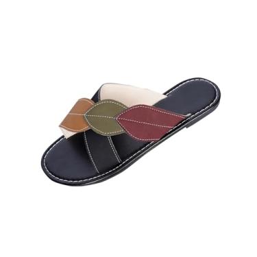 Imagem de Sandálias Peep-Toe femininas coloridas com alça envolvente, sapatos de praia confortáveis para uso casual primavera verão, Preto, 36